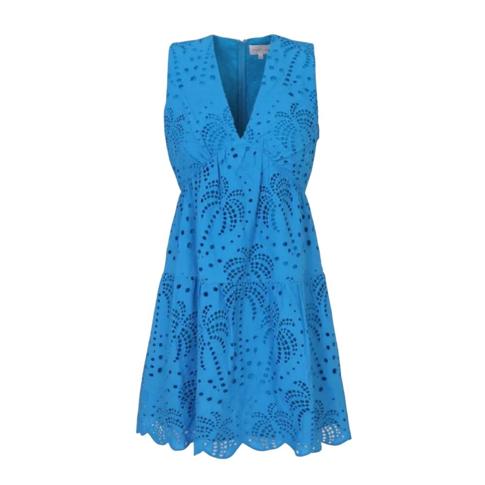 Adelyn Rae $138 Embroidered V Neck Sleeveless A-Line Mini Blue Dress Size M